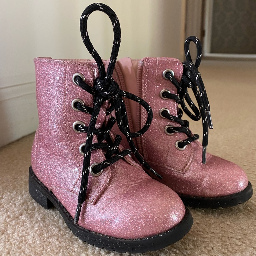 Sparkly Pink Lace-Up Combat Boots